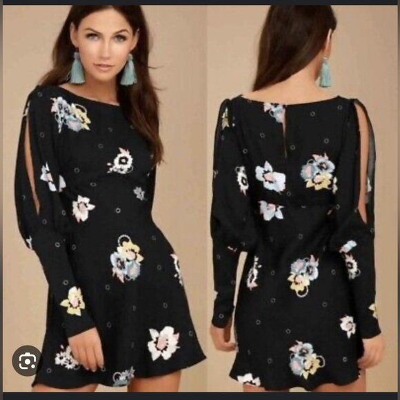 New Free People Womens Sunshadows Split-Sleeve Mini Dress - Picture 2 of 8